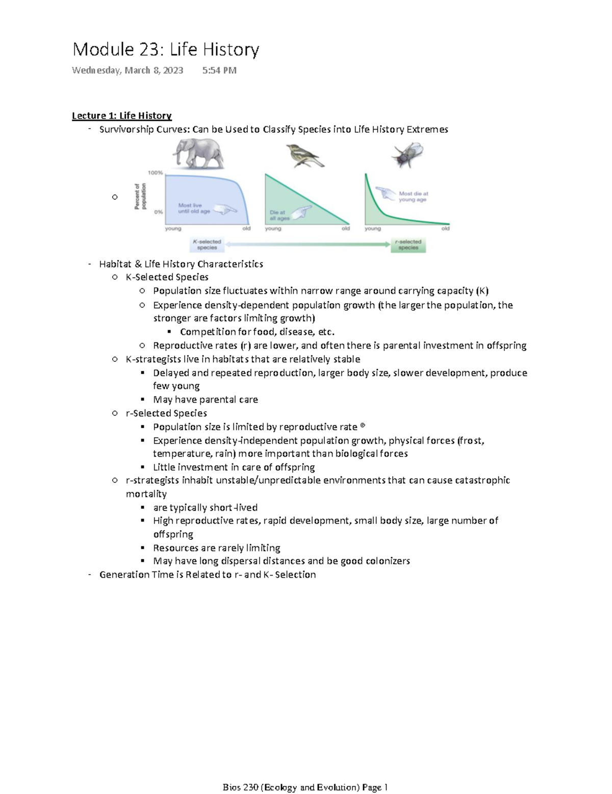 Bios 230 Ecology And Evolution Module 23 Lecture 1 Life History Survivorship Curves Can Be Bios 230 Ecology And Evolution Module 23 Lecture 1 Life History Survivorship Curves Can Be