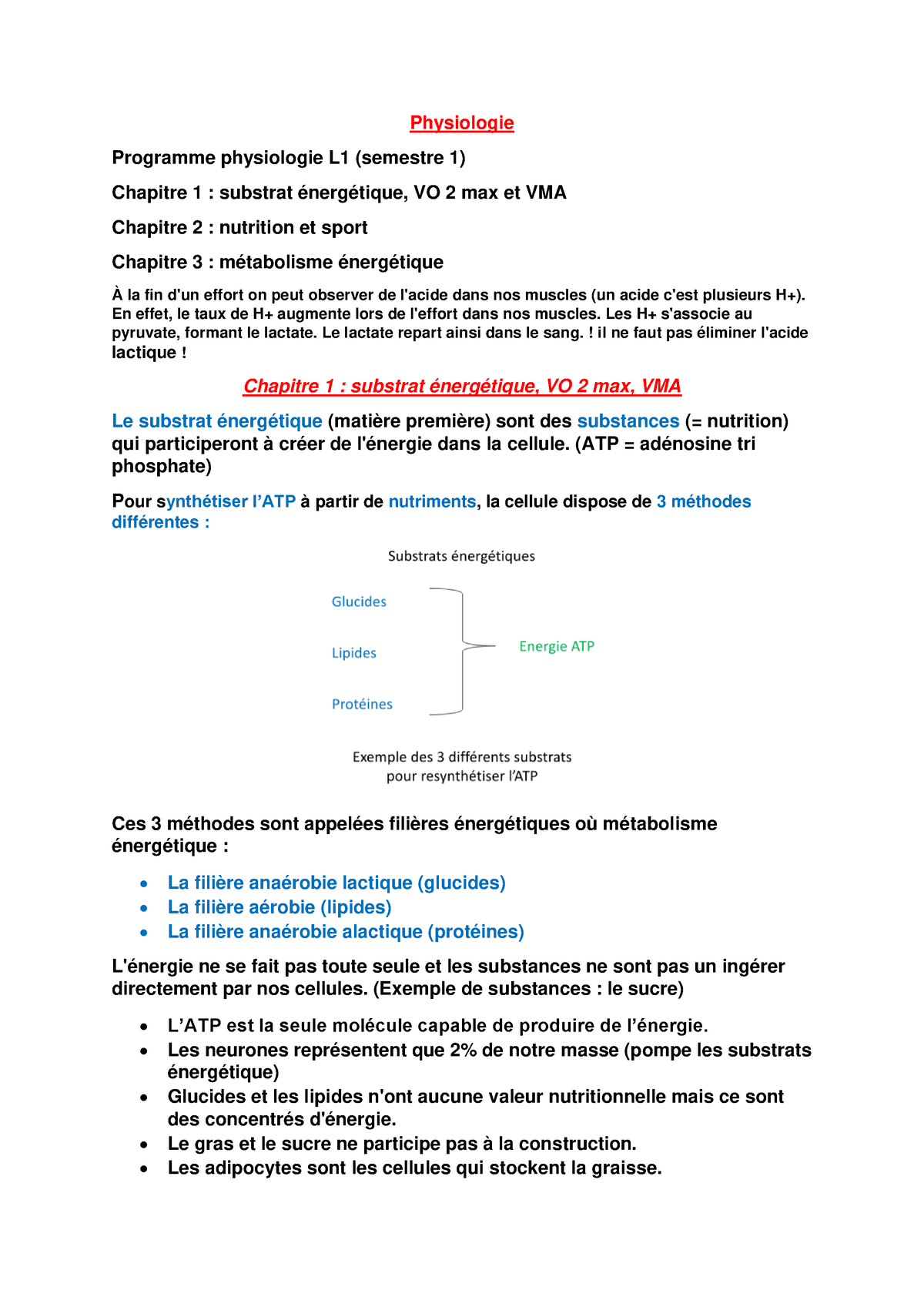 Physiologie Semestre 1 - Physiologie Programme Physiologie L1 (semestre ...