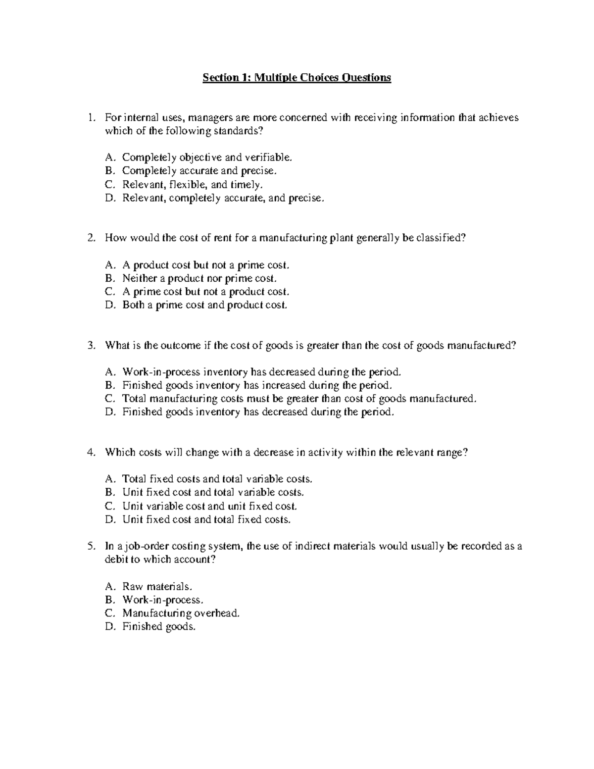 Midterm Exam 3 March 2018, questions and answers - Section 1: Multiple ...