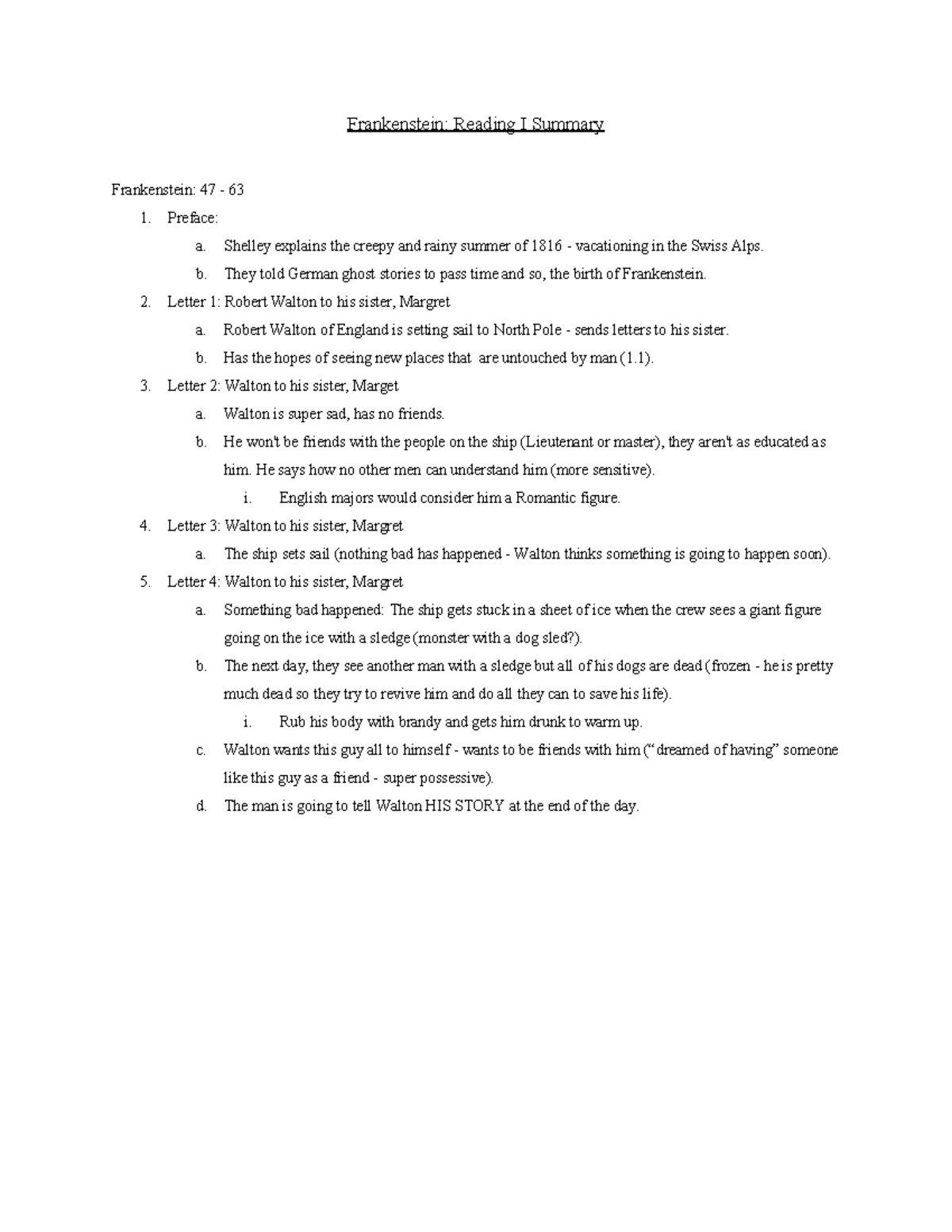 Frankenstein Reading I Summary2 Frankenstein Reading I Summary