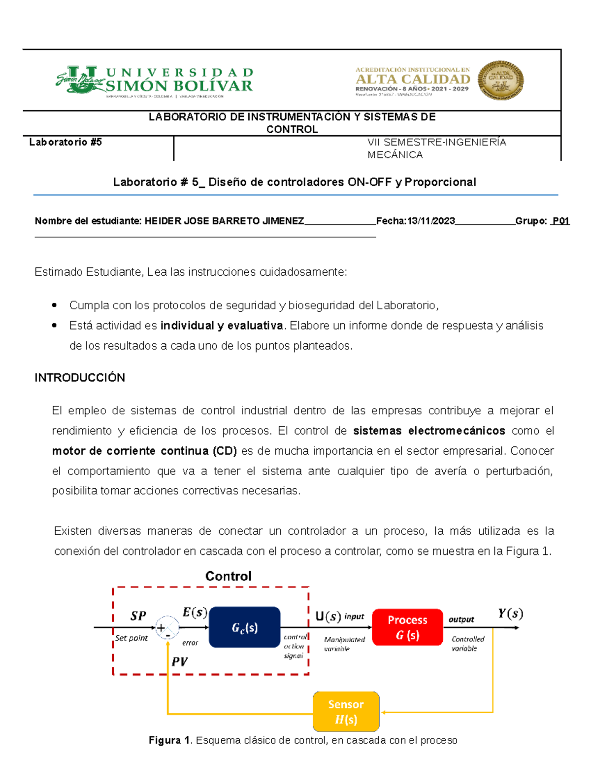 Laboratorio #5 Diseño de controladores ON-OFF y Proporcional - Figura 1 ...