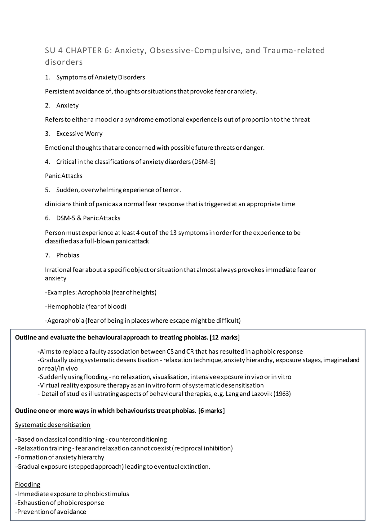 SU 4 Chapter 6 - SU 4 CHAPTER 6: Anxiety, Obsessive-Compulsive, and ...