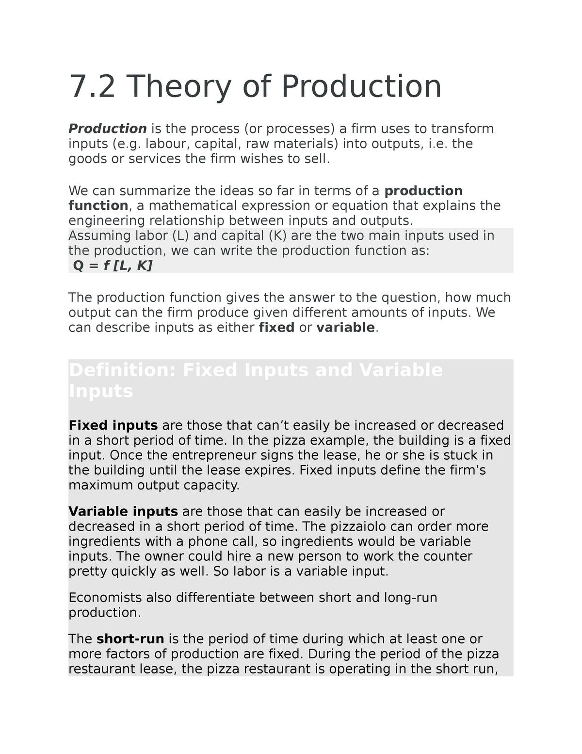 theory of production essay