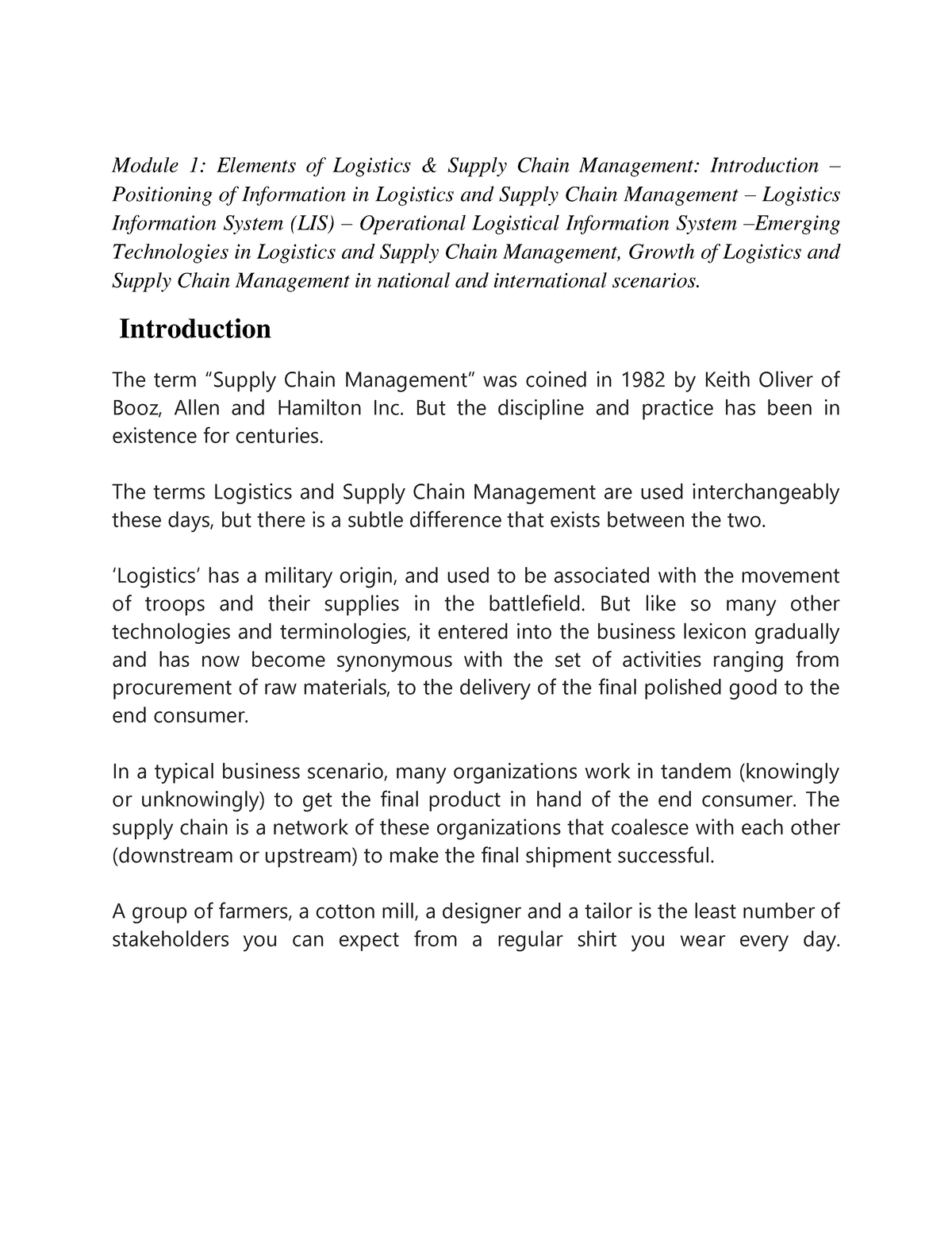 Chapter 1 Logistics And Supplychain Managemment - Module 1: Elements Of ...