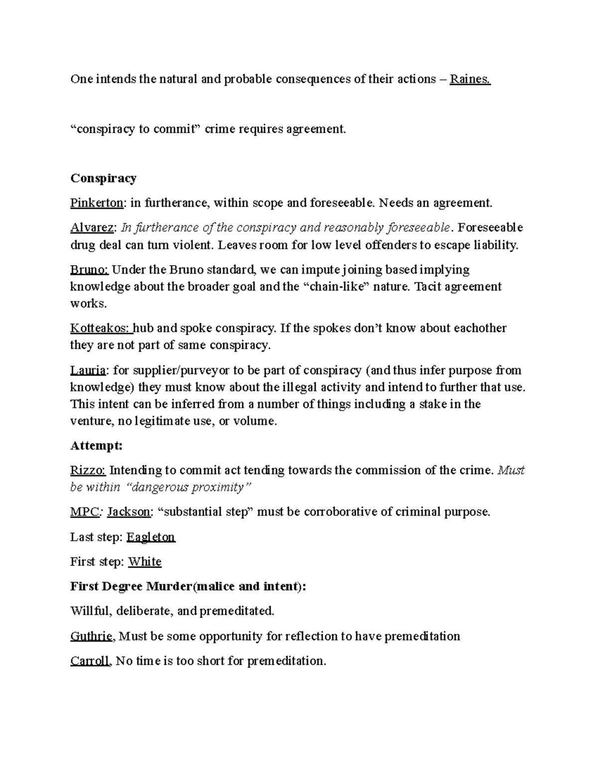 Criminal Law Case Summary Notes - One Intends The Natural And Probable ...