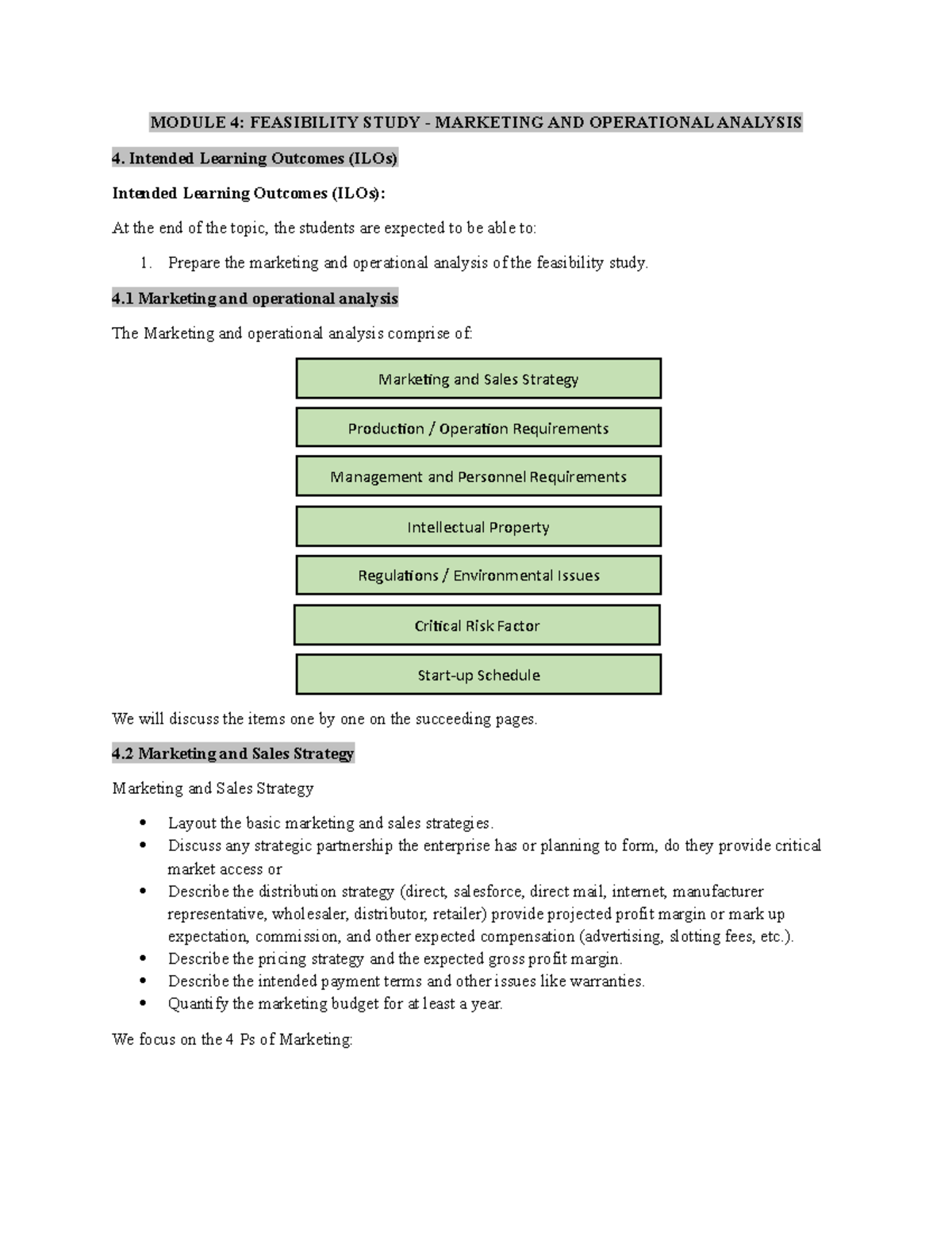 Mod4 Feasibility Study Marketing and Operational Analysis - MODULE 4 ...