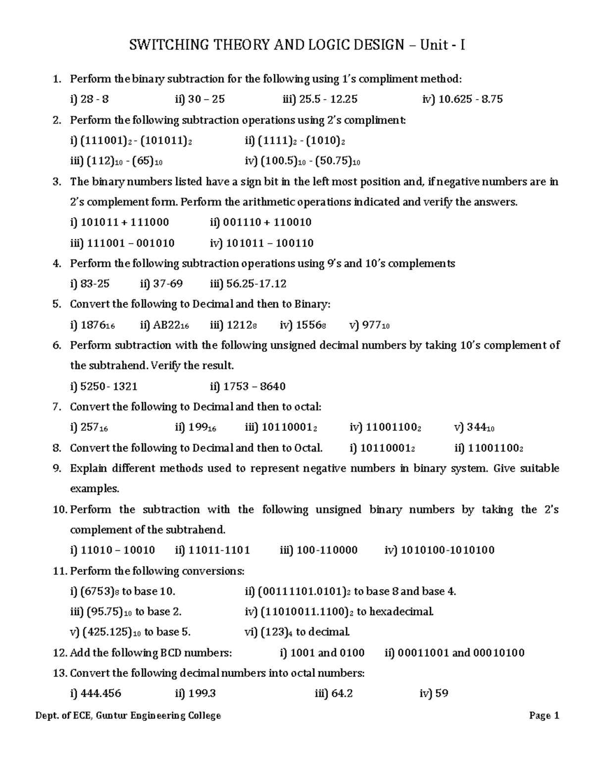 Networkanalysisunit compress Perform the binary subtraction for the