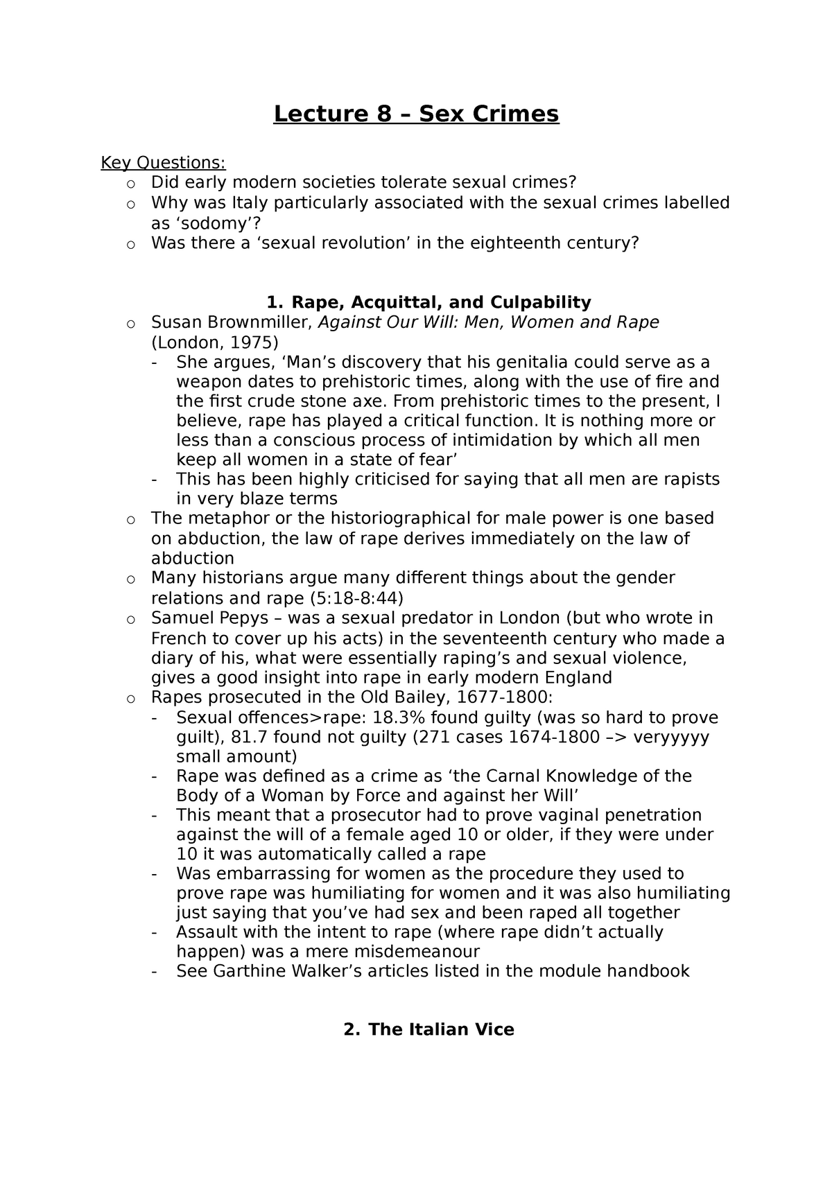 Lecture 8 Sex Crimes Lecture 8 Sex Crimes Key Questions O Did Early Modern Societies