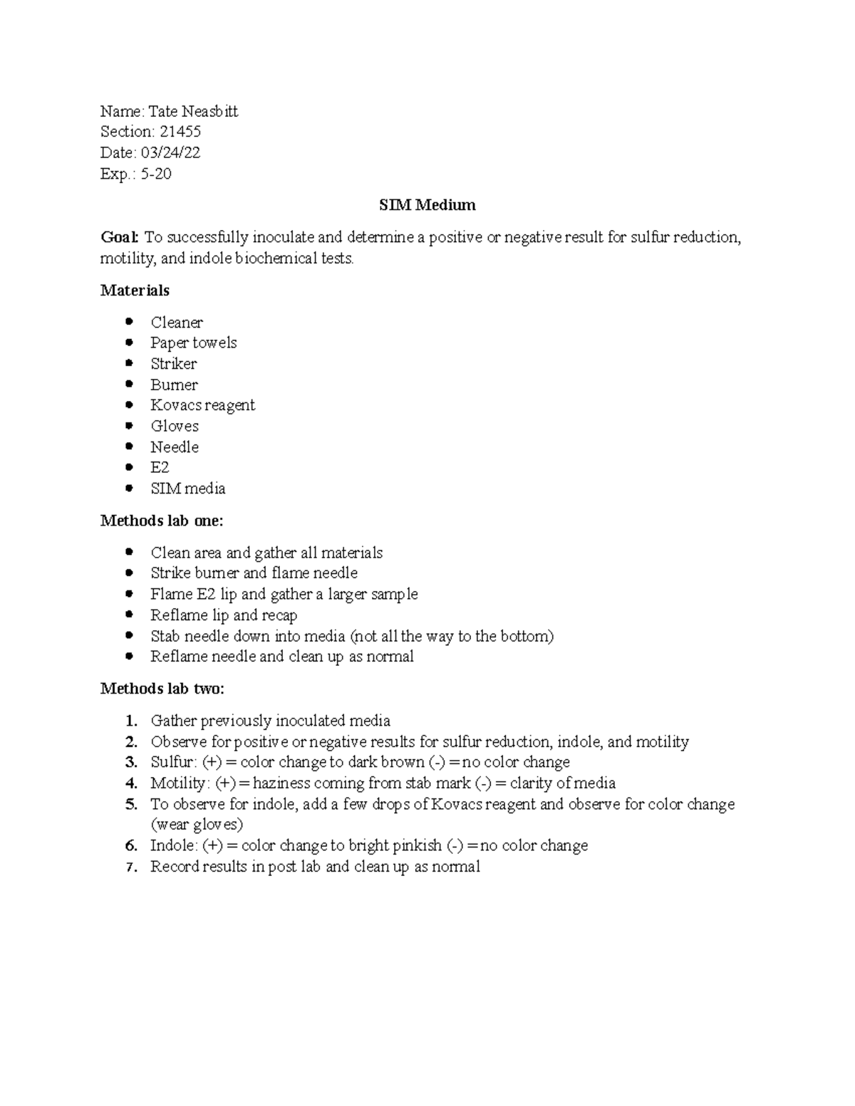 Pre lab 5-20 - pre lab 5-20 for assignment 5-20 - Name: Tate Neasbitt ...