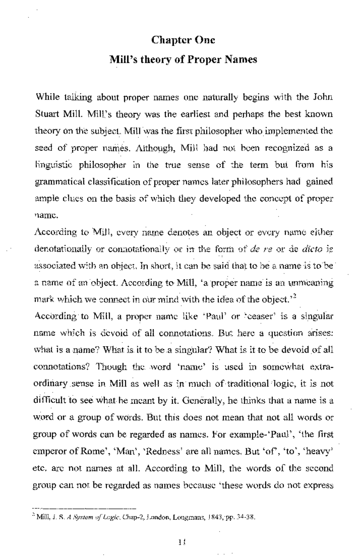 07 chapter 01 - Chapter One Mill's theory of Proper Names While talking ...