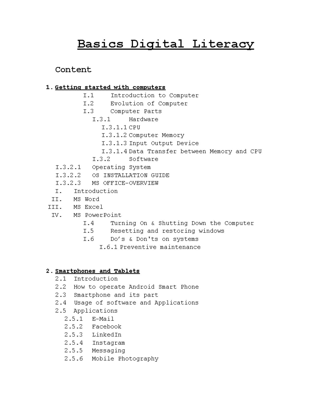 Basics Digital Literacy Topics Basics Digital Literacy Content 1