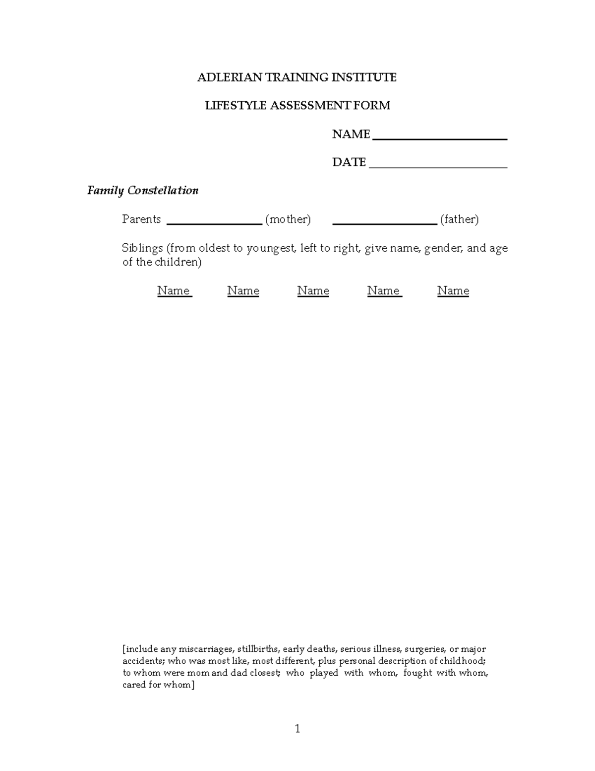 Adler's Lifestyle Assessment Form - ADLERIAN TRAINING INSTITUTE ...