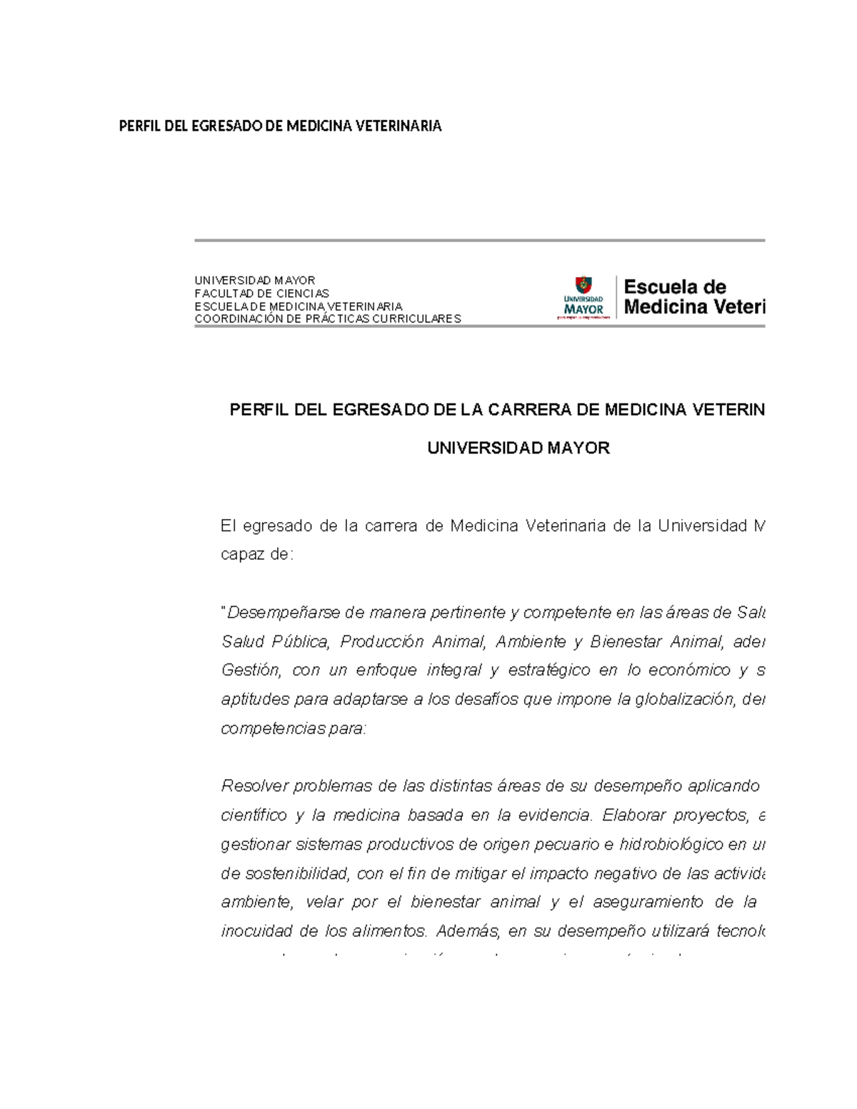Perfil DEL Egresado DE Medicina Veterinaria - PERFIL DEL EGRESADO DE ...