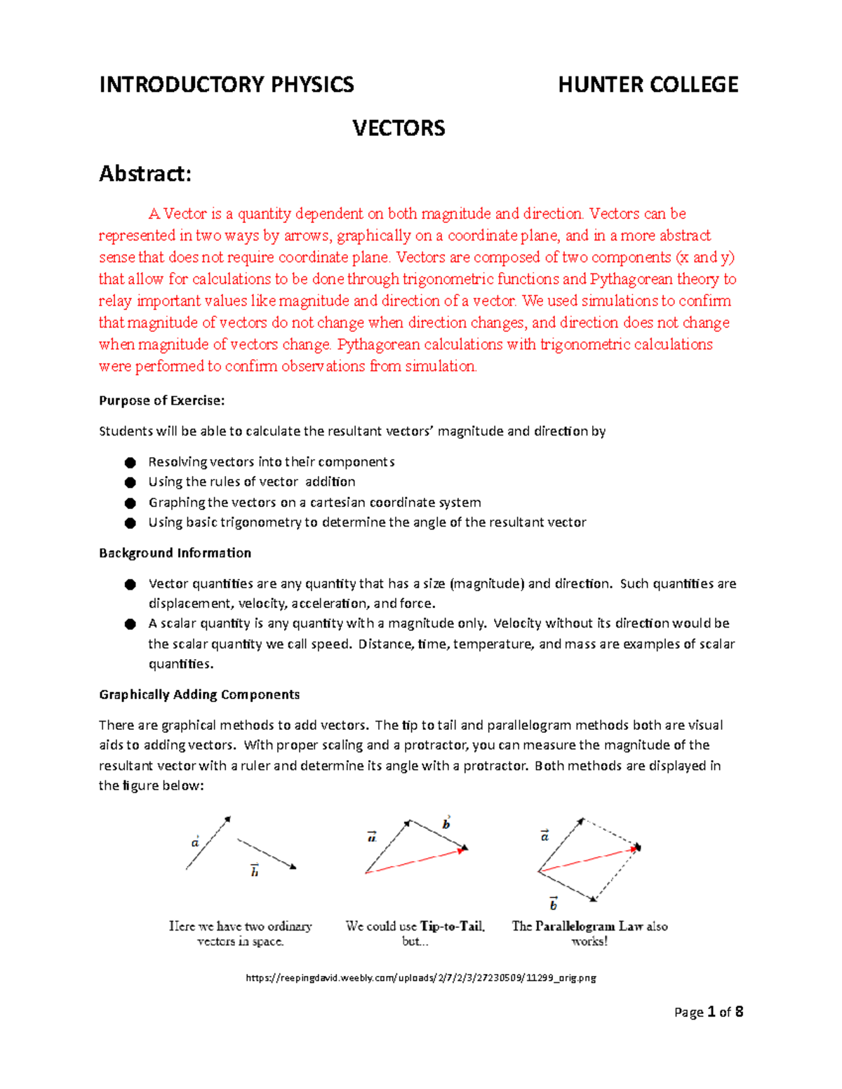 Lab 3 Vector Lab Simulation - INTRODUCTORY PHYSICS HUNTER COLLEGE ...