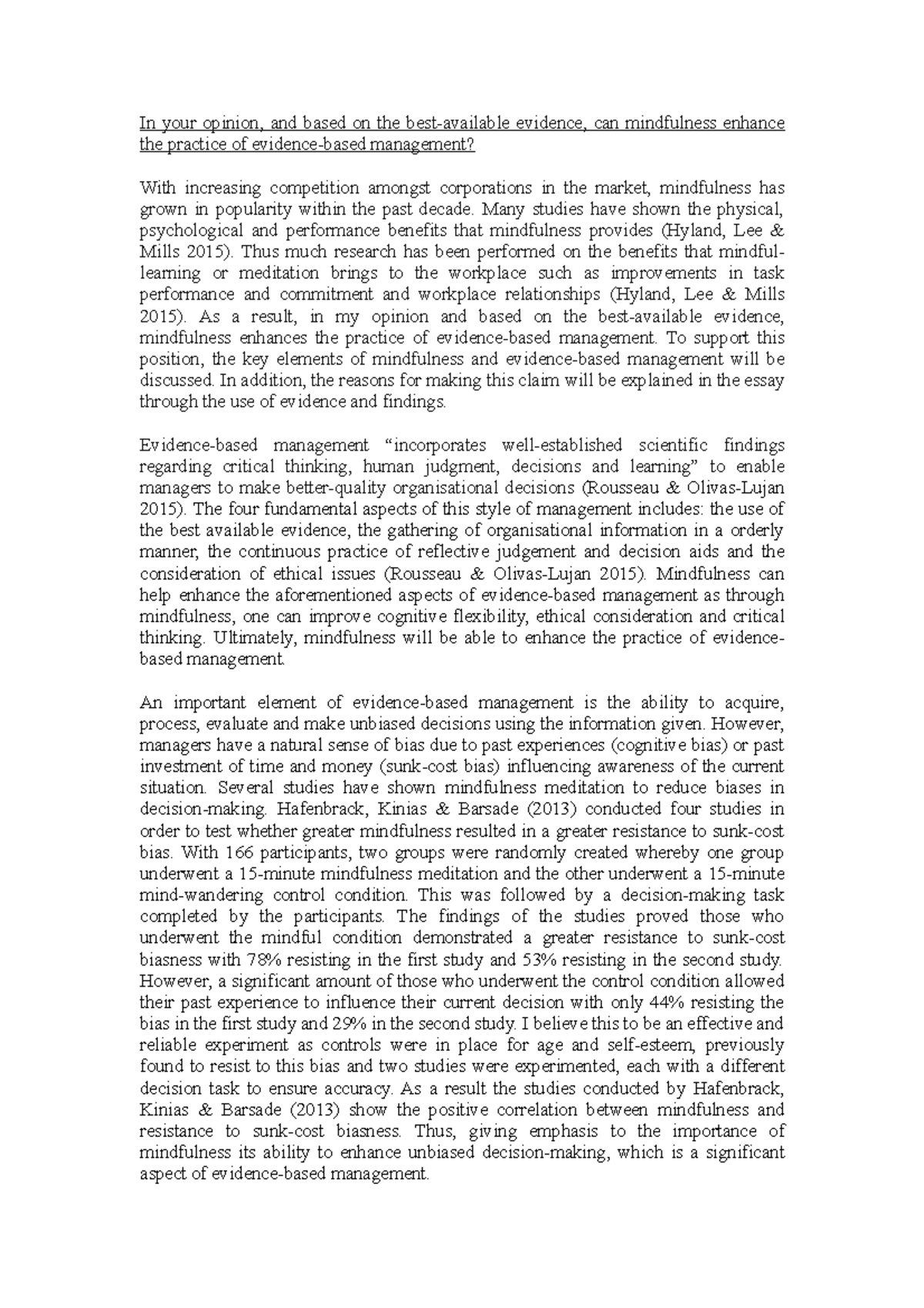 EBM Essay - Evidence-Based Management Assignment - In your opinion, and ...