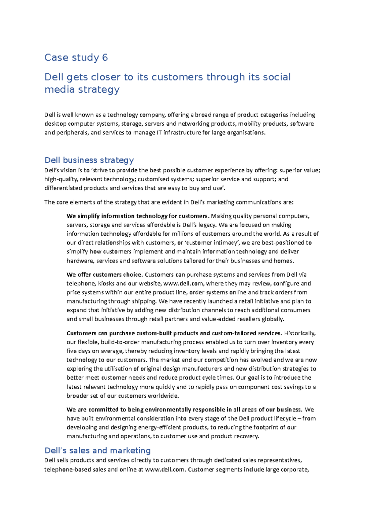 dell case study summary