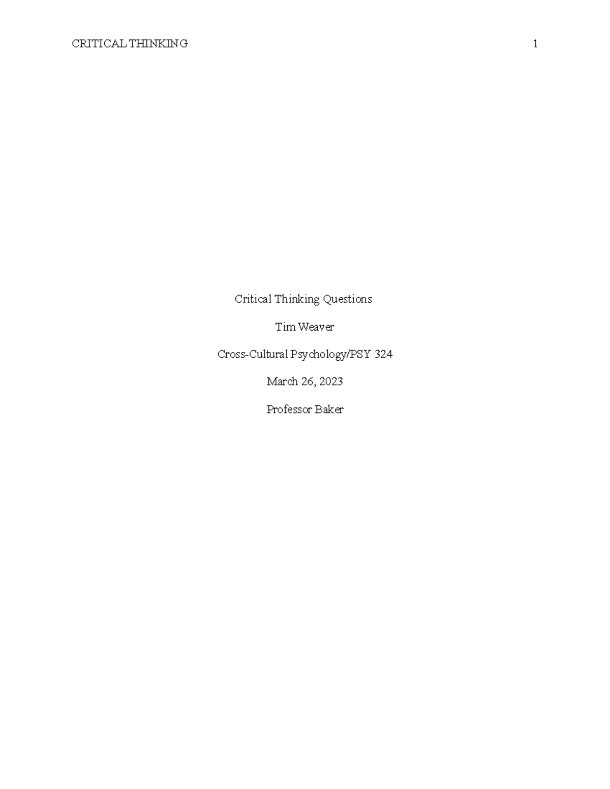 Critial Thinking Questions Module 01 - Critical Thinking Questions Tim ...