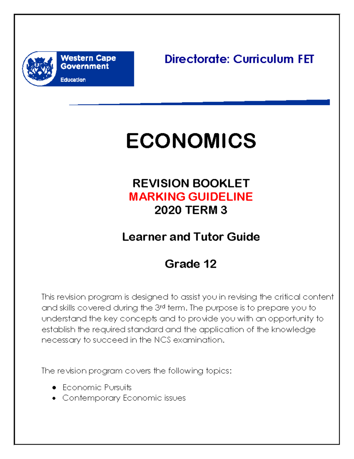 economics coursework booklet