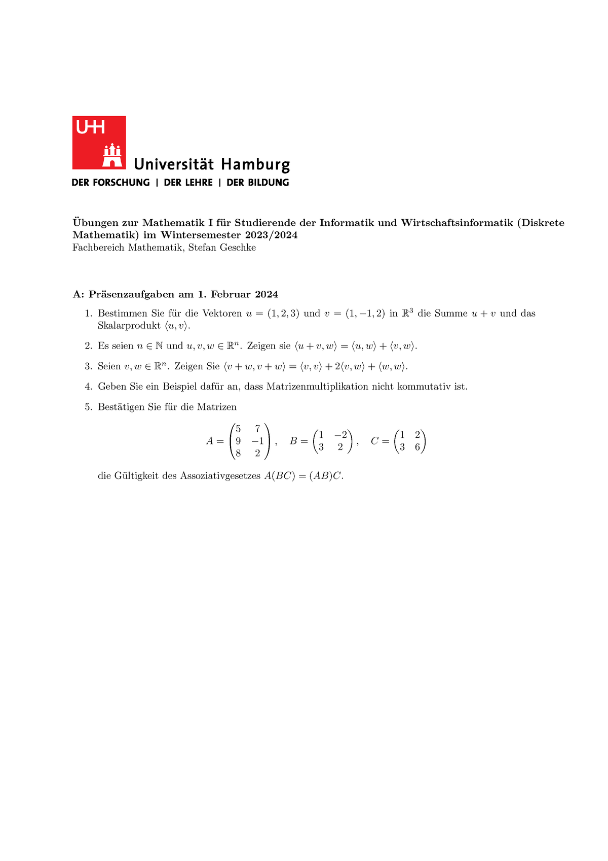 Blatt 14 - Mathe Wintersemester 23/24 - Ubungen Zur Mathematik I F ̈ ̈ ...