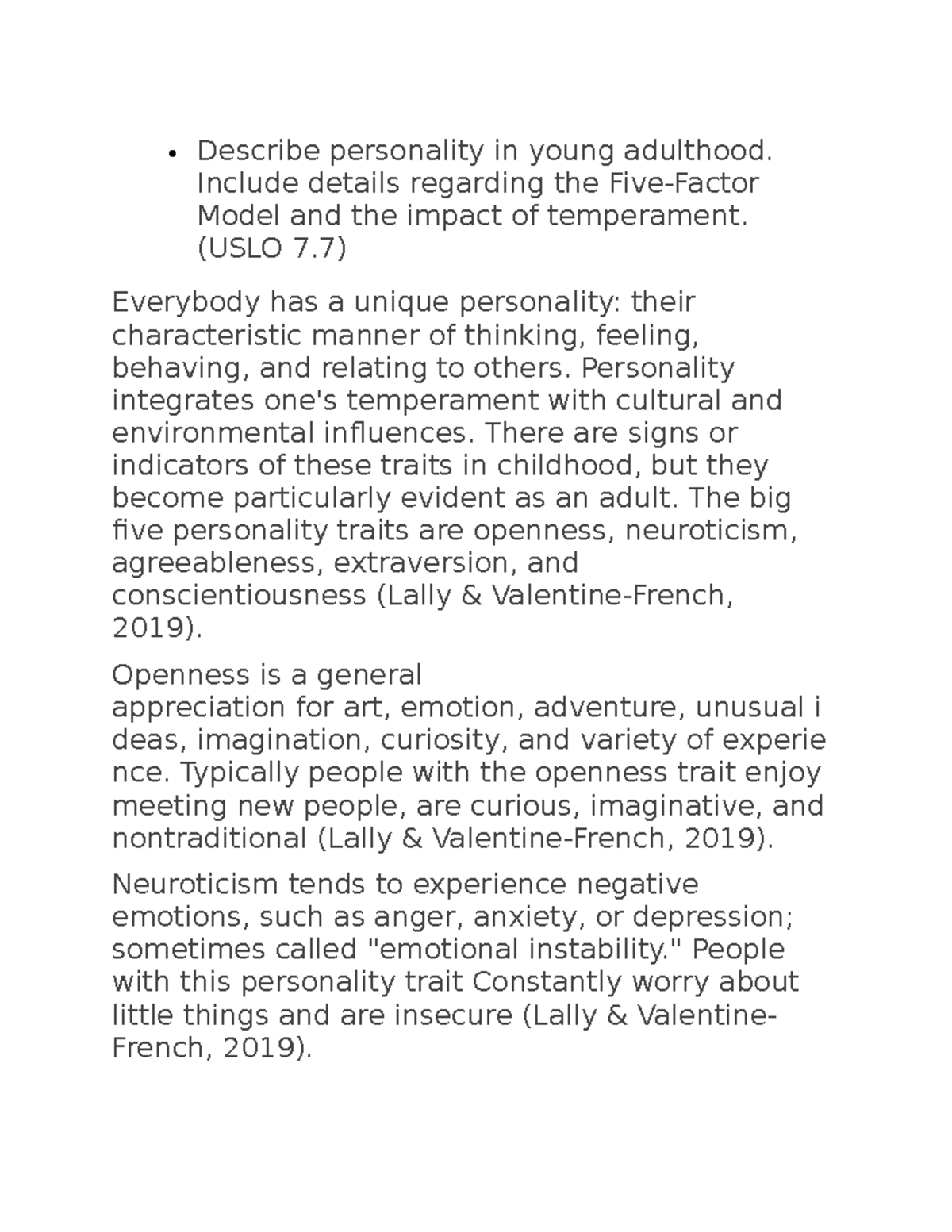 Week 7 dev - Discussion - Describe personality in young adulthood ...