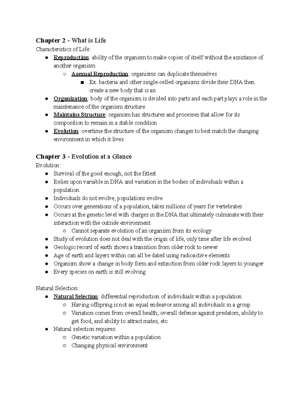 BIO 105 Textbook Notes - Chapter 2 - What is Life Characteristics of ...