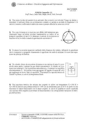 Cinematica - Esercizi Fisica - Fisica - PoliMi - Studocu