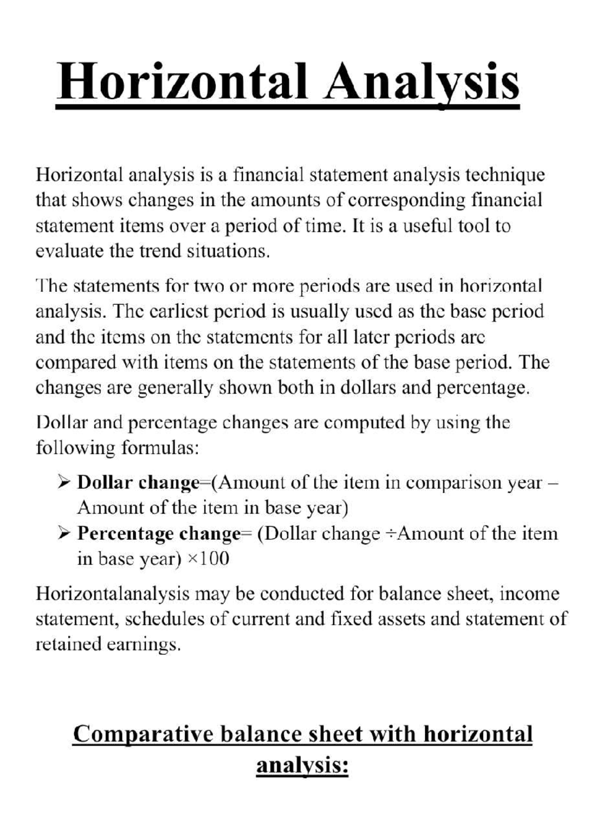 Assignment on FPA 21 - N?A - Horizontal Analysis Horizontal analysis is ...