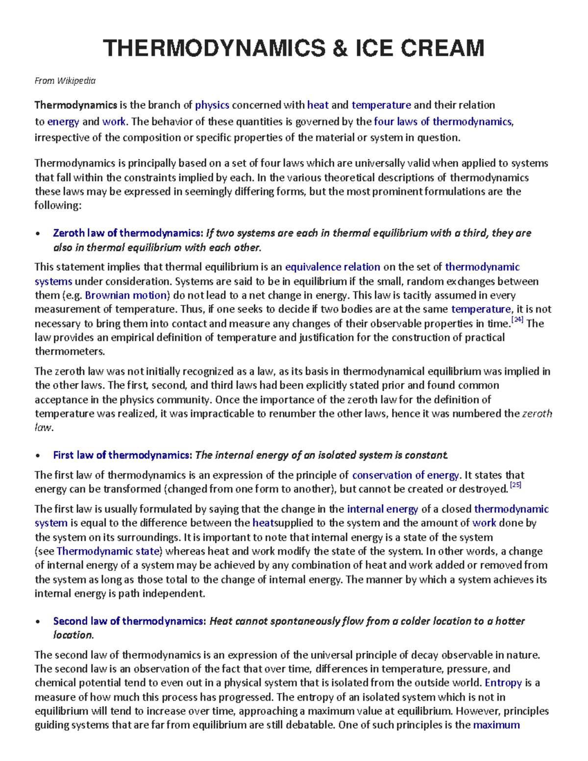 Making Icecream THERMODYNAMICS & ICE CREAM From Wikipedia