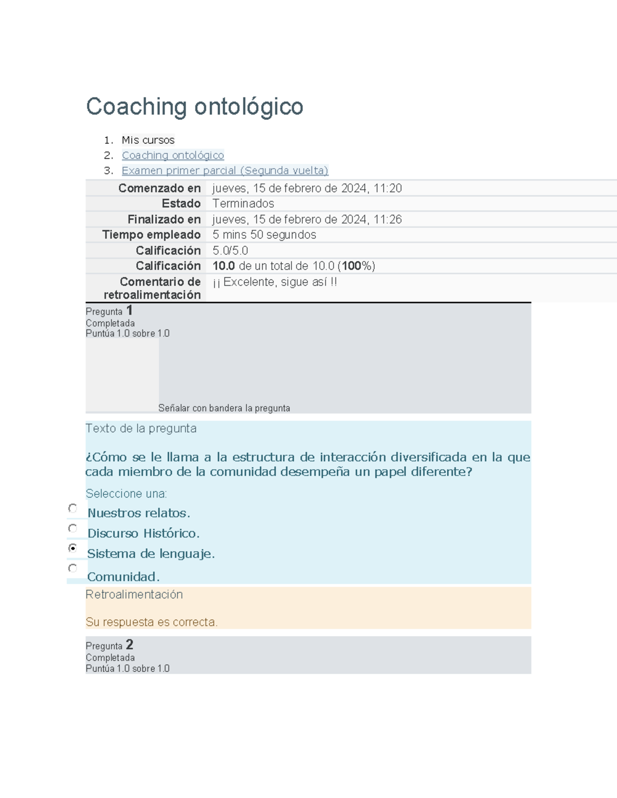 Coaching Ontológico Examen Primer Parcial - Coaching Ontológico 1. Mis ...