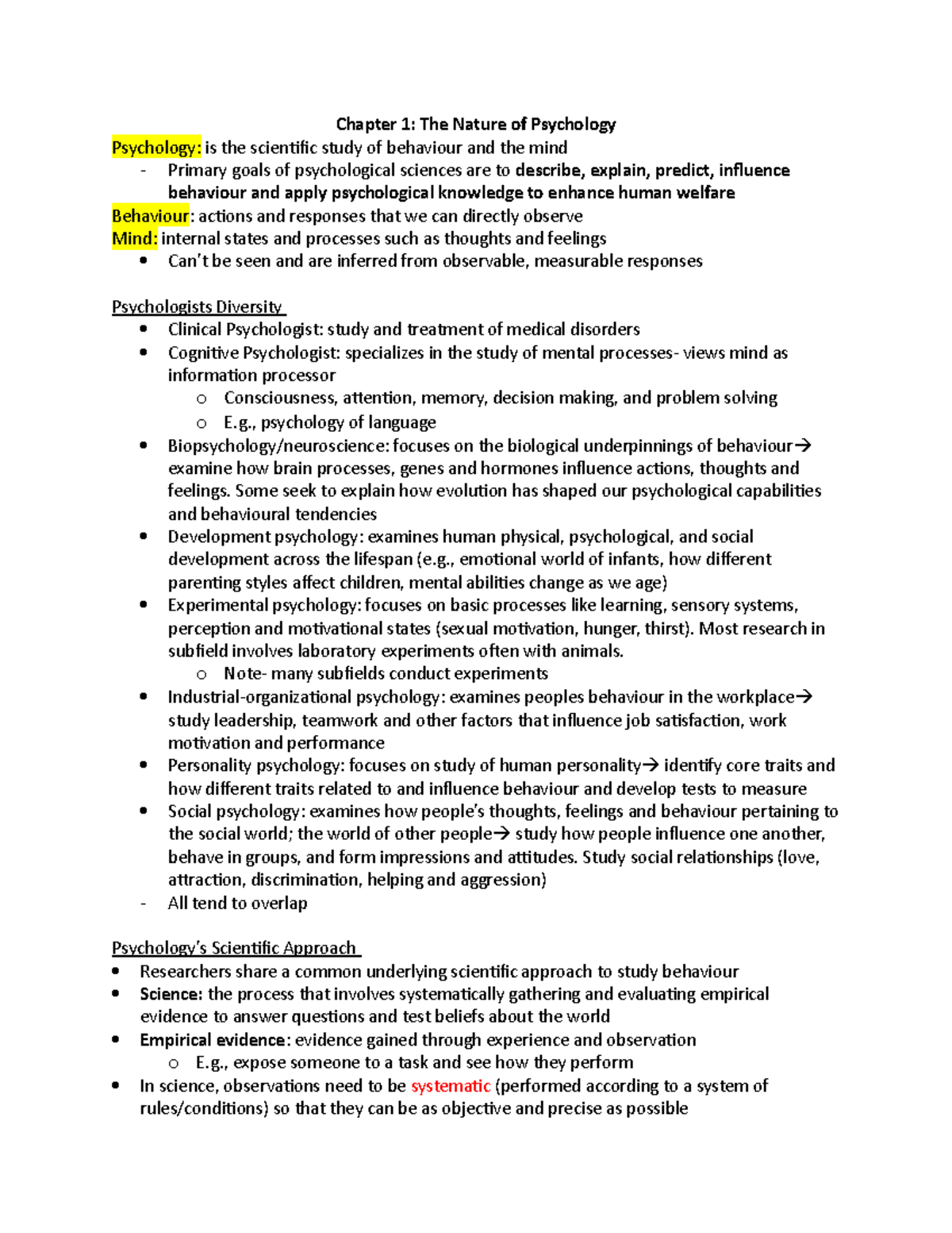Chapter 1 - Chapter 1: The Nature of Psychology Psychology: is the ...