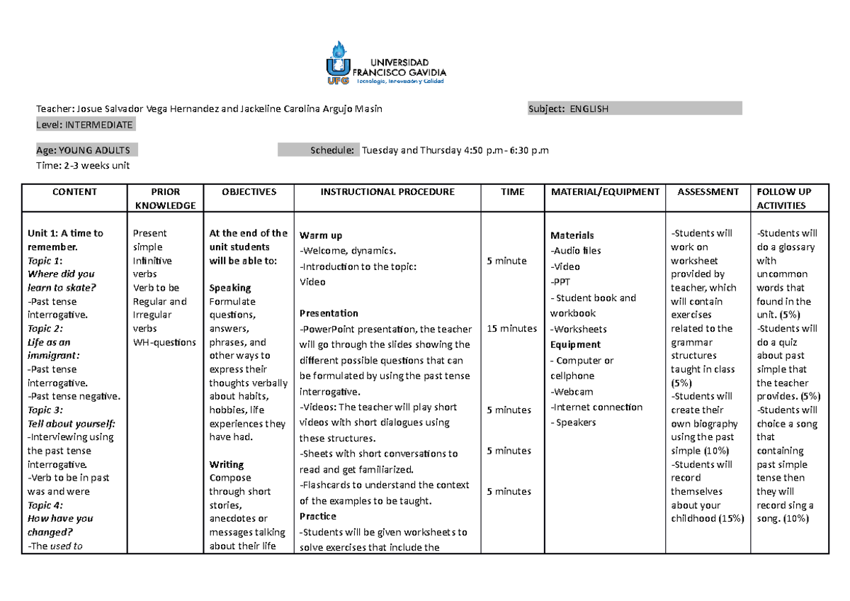 2 Lesson plan Unit 1 Interchange Cambridge - Teacher: Josue Salvador ...