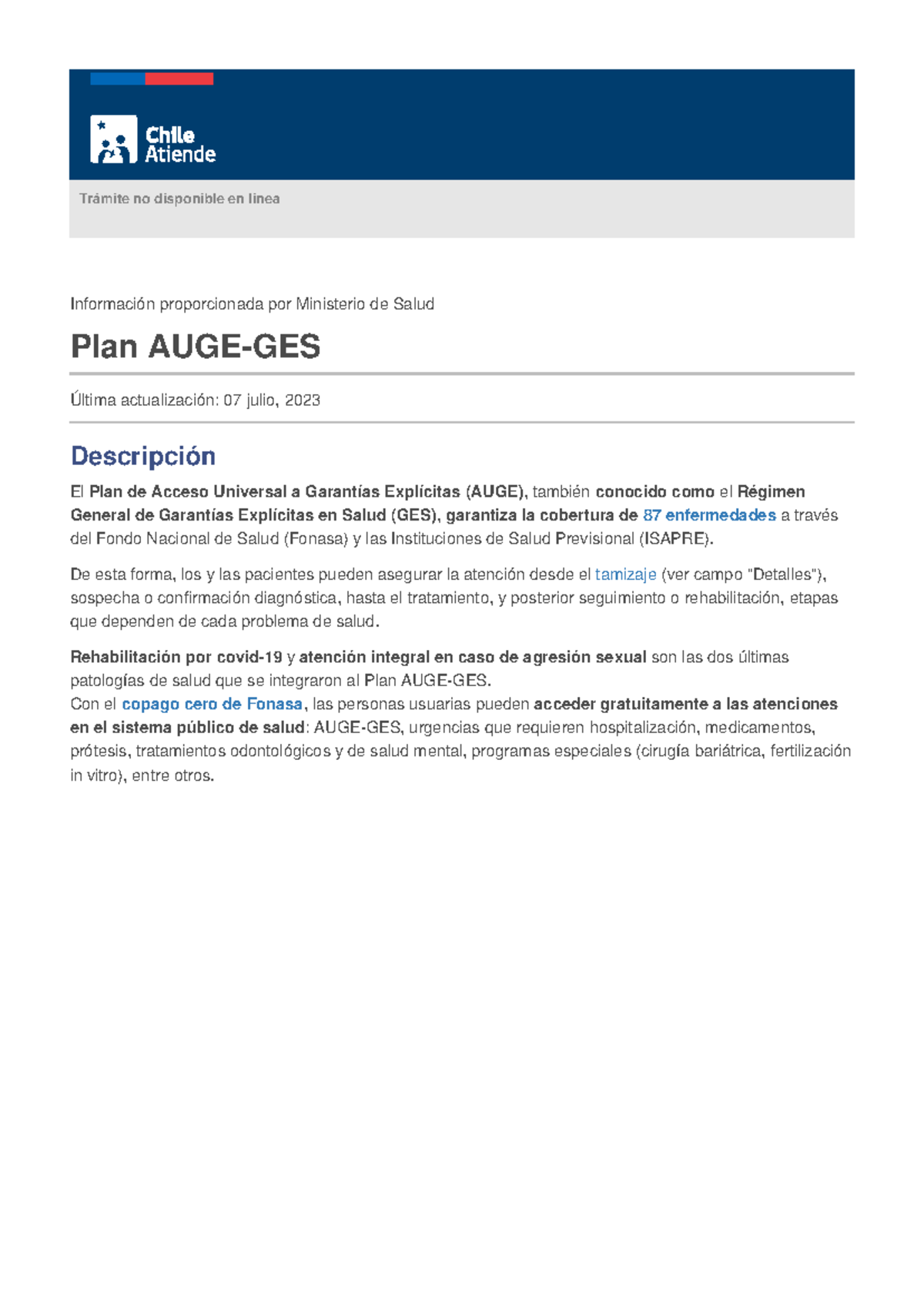 Plan AUGE-GES - plan de salud, garantias explicitas - Trámite no ...