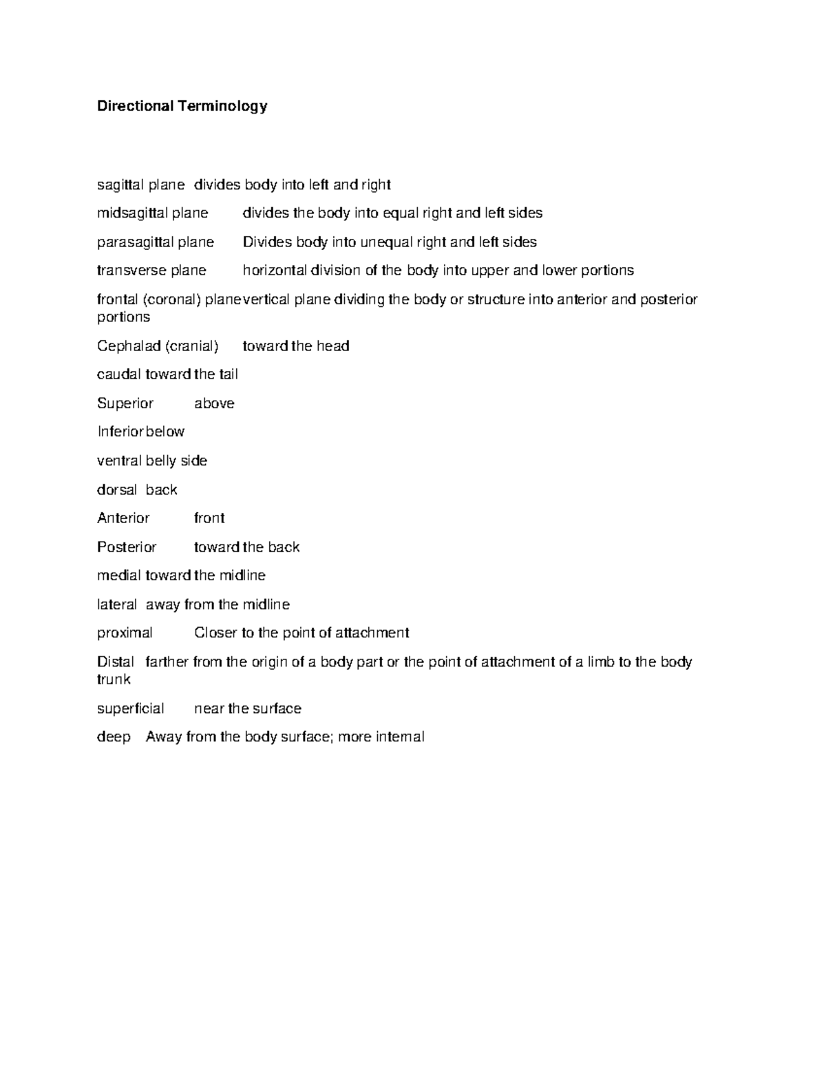 Directional Terminology - Directional Terminology sagittal plane ...