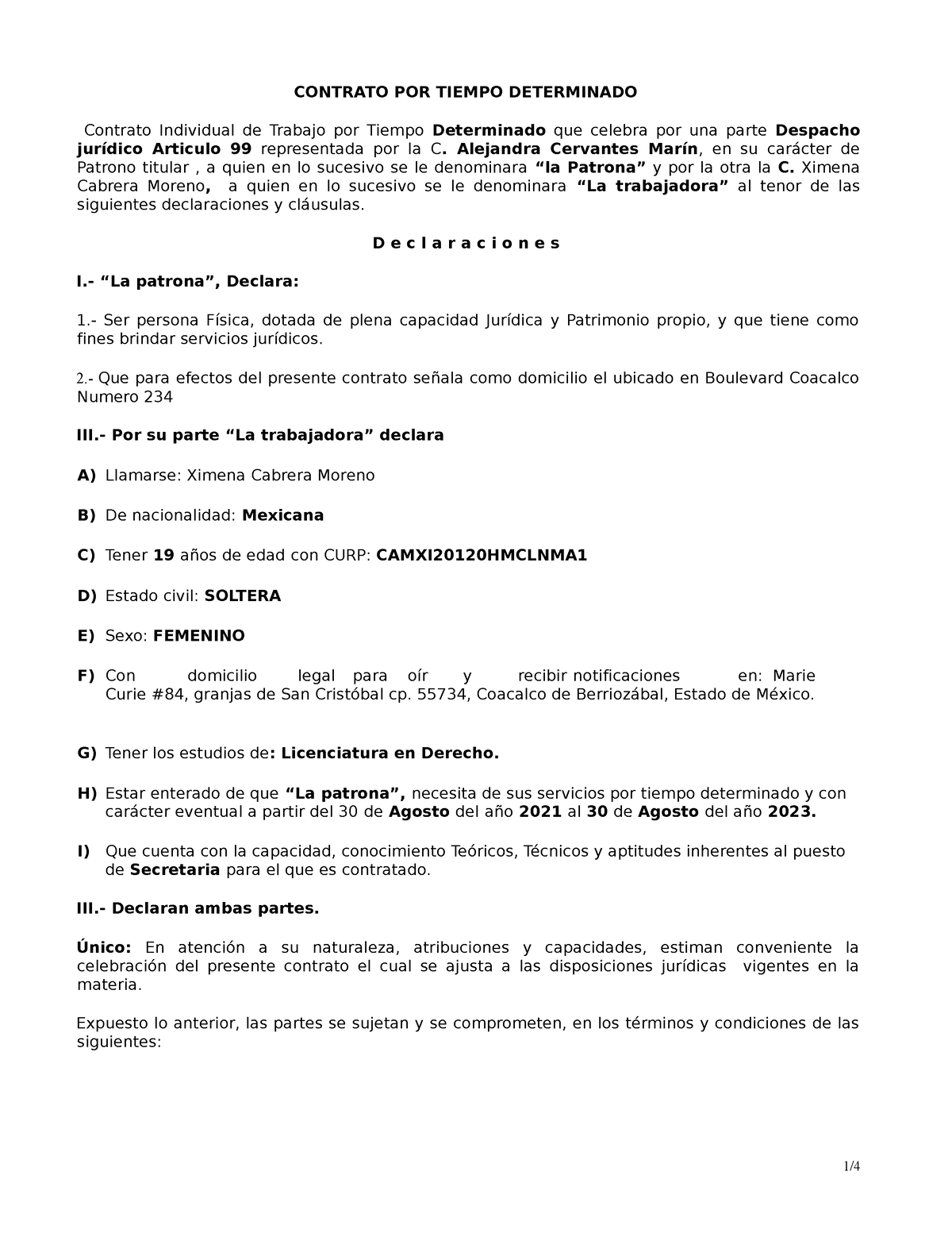 Contrato Determinado - CONTRATO POR TIEMPO DETERMINADO Contrato ...