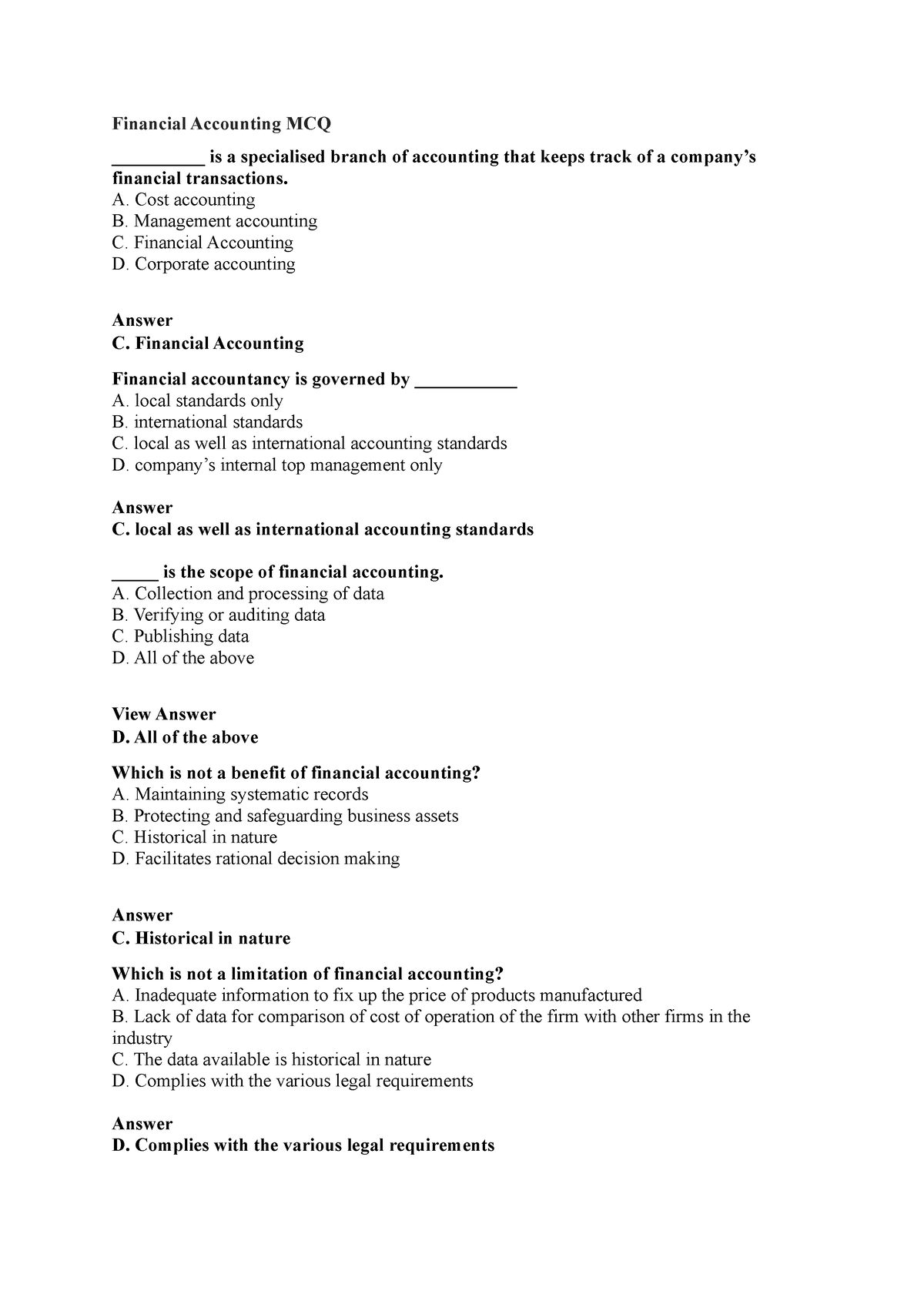 Financial Accounting MCQ - Financial Accounting MCQ __________ Is A ...