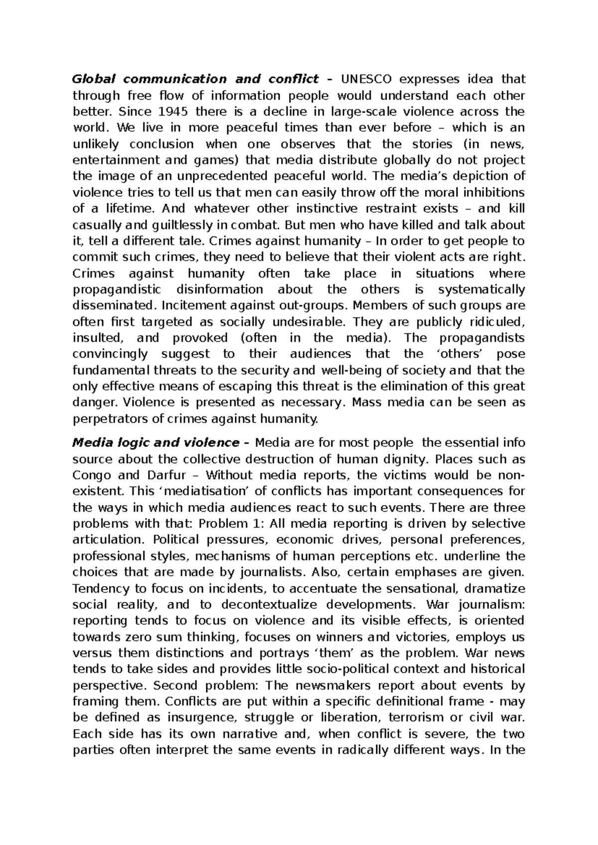 Global Communication Notes - Global communication and conflict - UNESCO ...