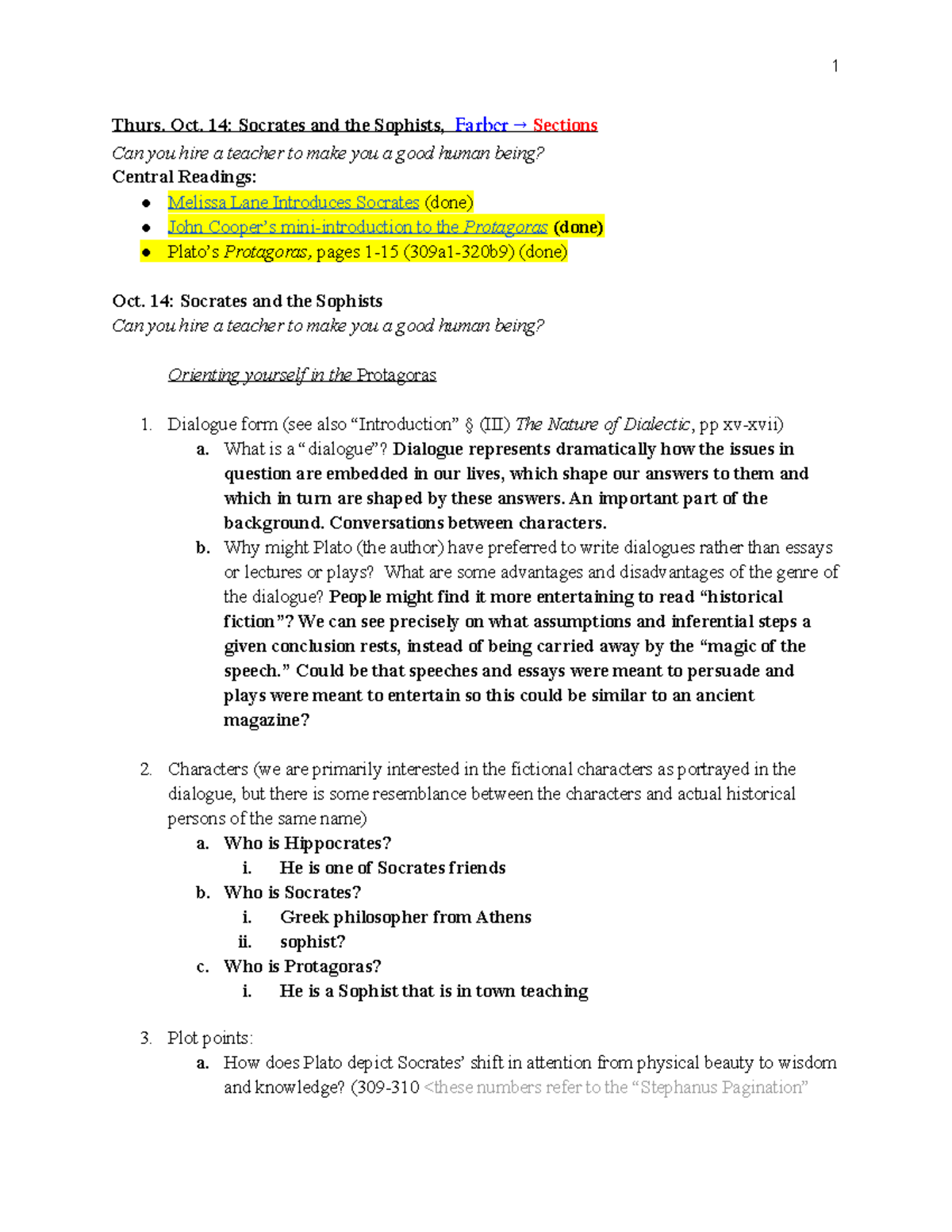 QUIZ 4 - Dr. Tinguley - Thurs. Oct. 14: Socrates and the Sophists ...