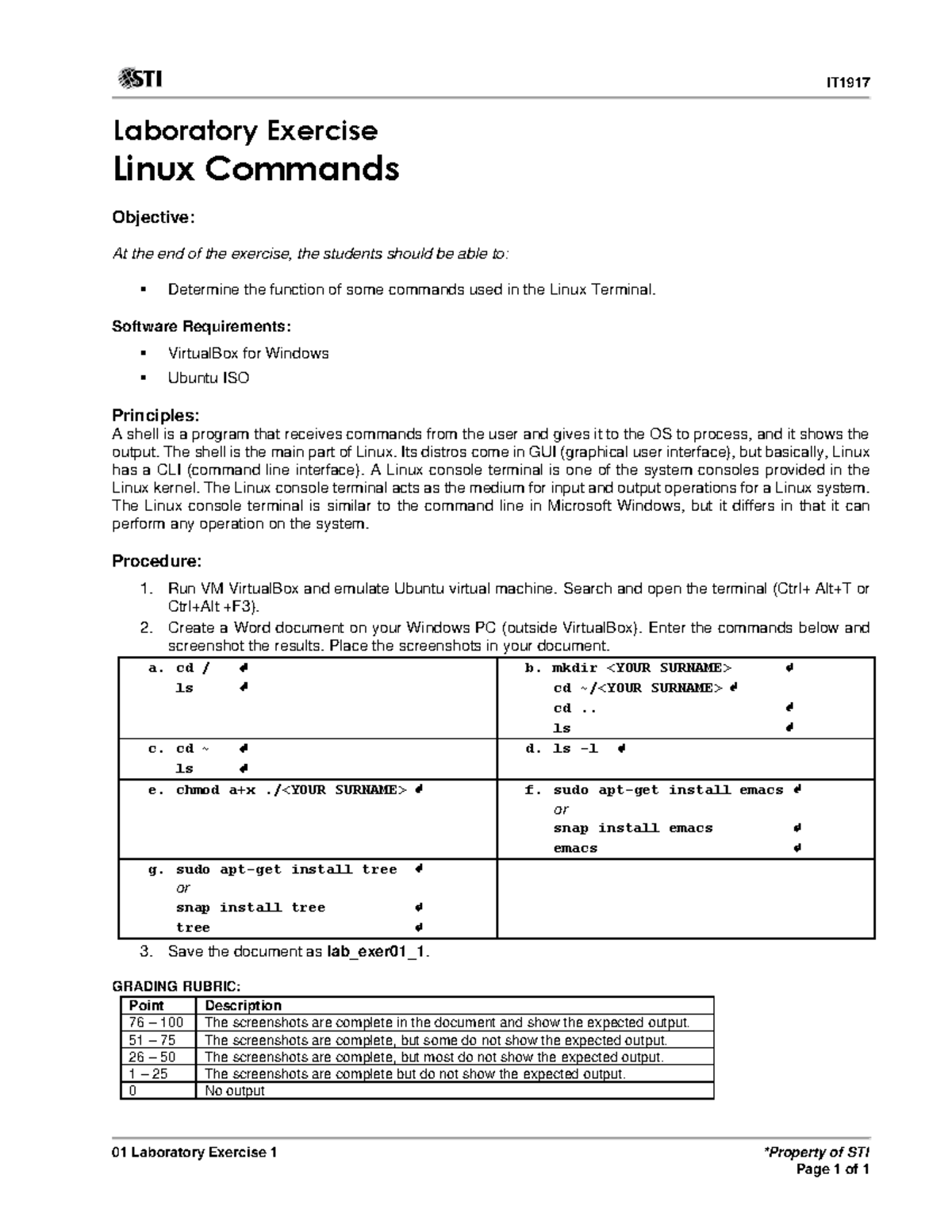 01 Laboratory Exercise 1(45) - IT 01 Laboratory Exercise 1 *Property of ...