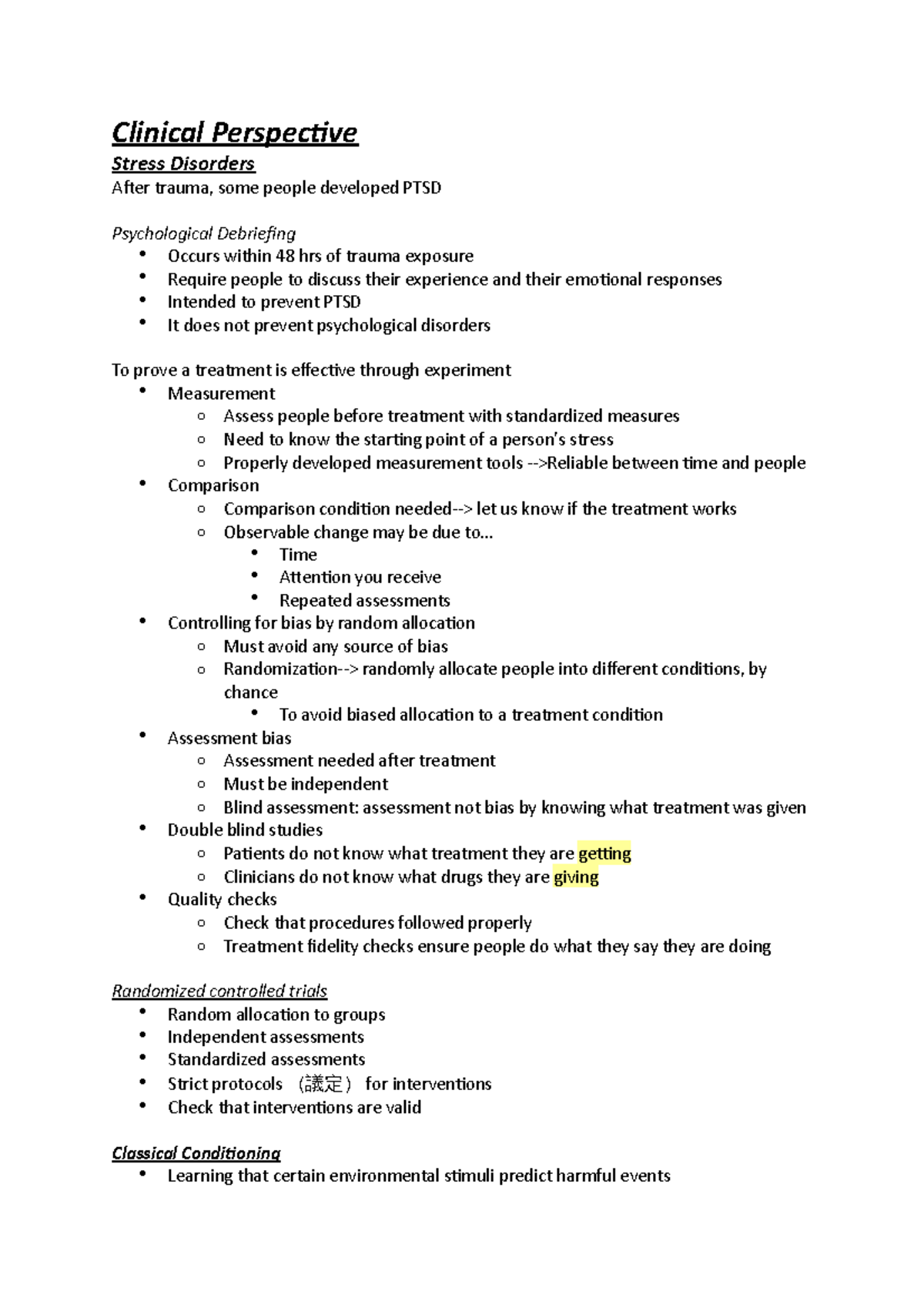 PSYC1001 Notes - Week 1-13 - Clinical Perspective Stress Disorders ...