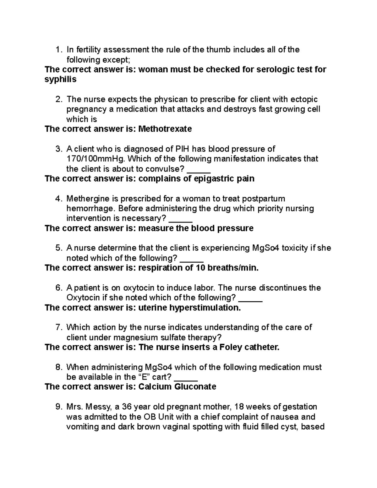 MCN-LEC-Compile-quizes- Midterms - In fertility assessment the rule of ...