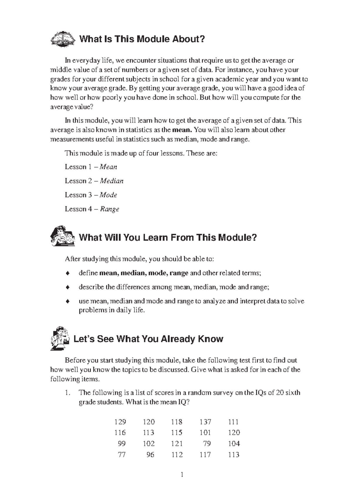 Mean Median Mode and Range - What Is This Module About? In everyday ...