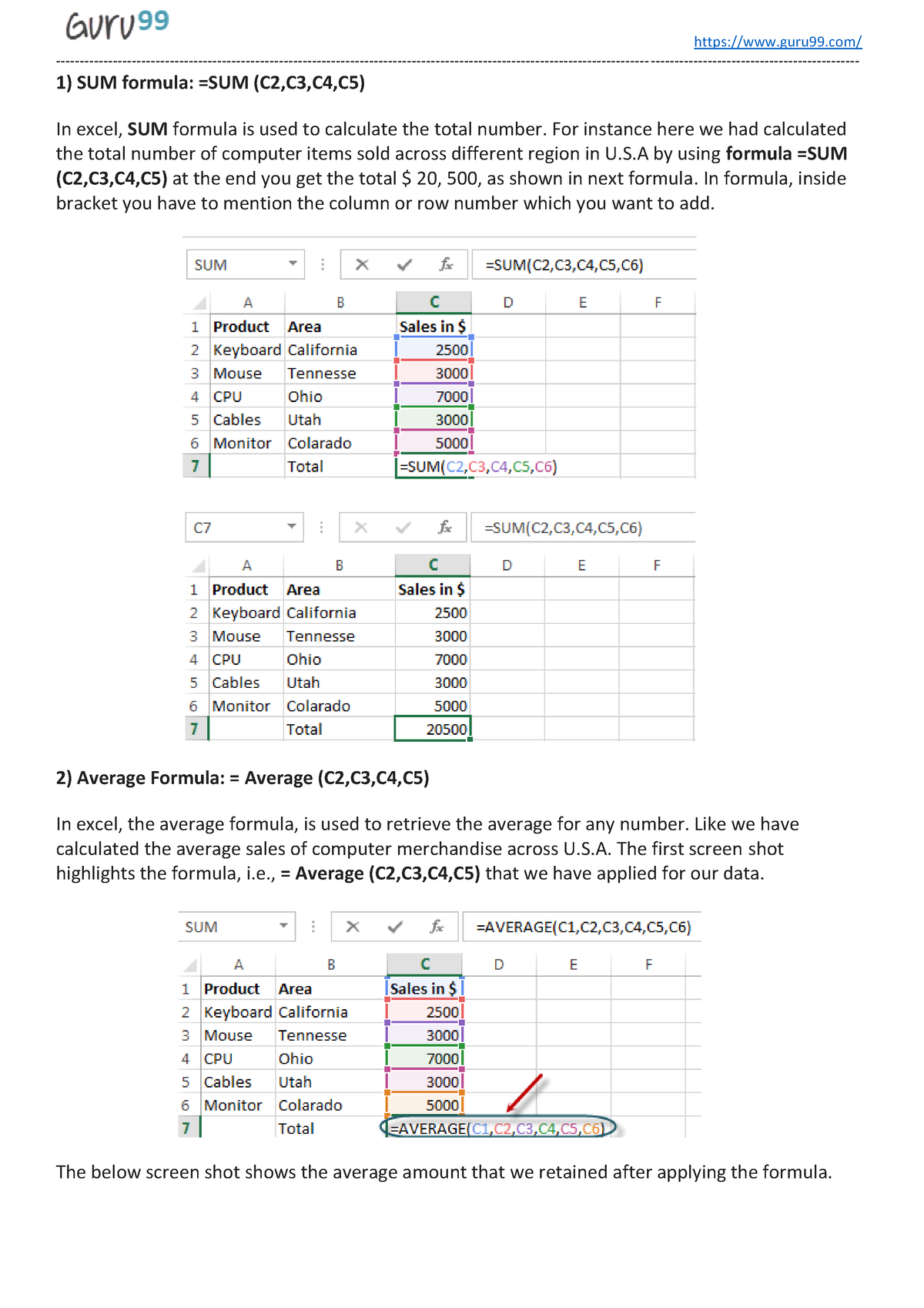 Excel formulas interview questions 1) SUM formula =SUM (C2,C3,C4,C5