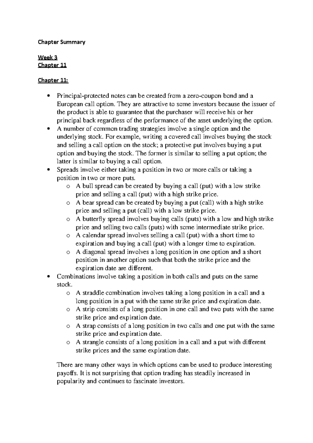 Week 3 - Summary Fundamentals Of Futures And Options Markets - Chapter 