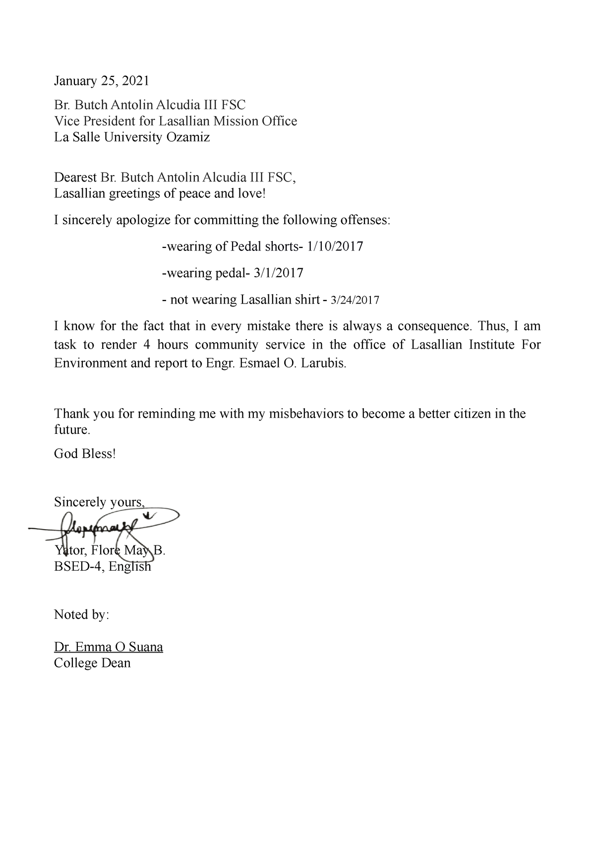 Apology-letter - For Assignment - January 25, 2021 Br. Butch Antolin ...