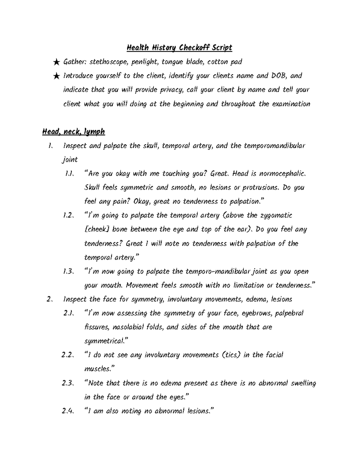 Check off #1 script - Health History Checkoff Script ★ Gather ...