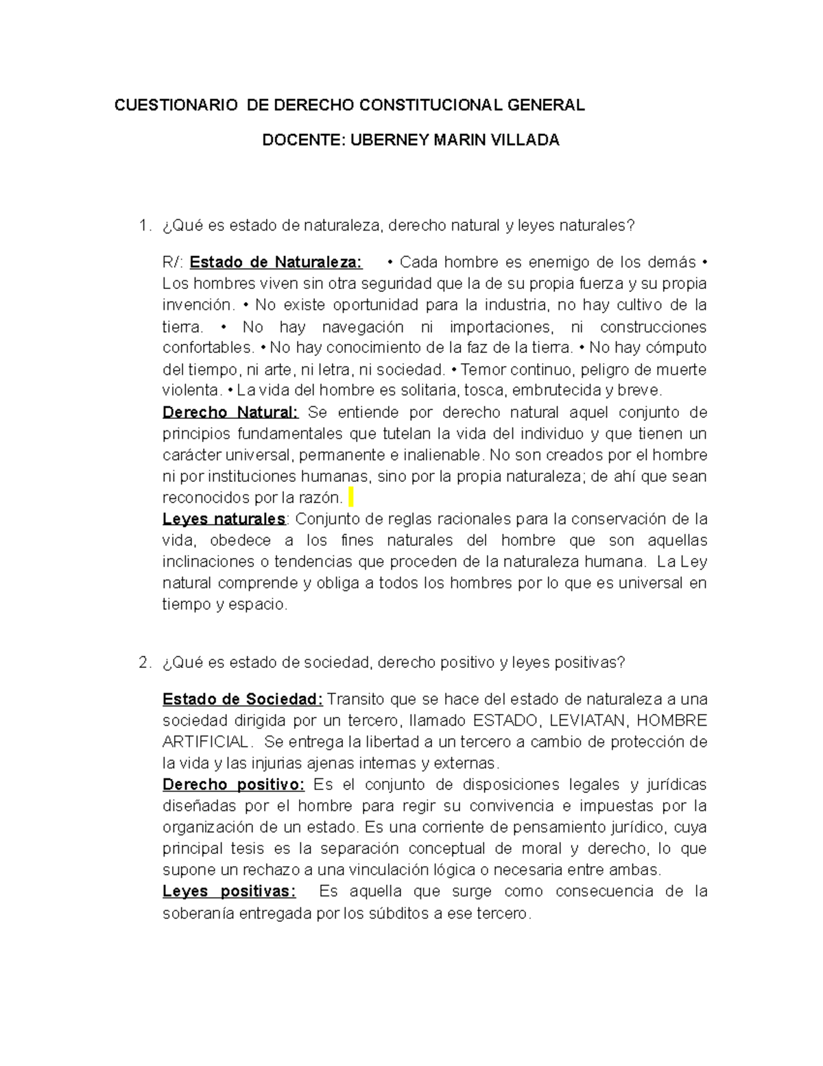1 Cuestionario Final Constitucional General - CUESTIONARIO DE DERECHO ...