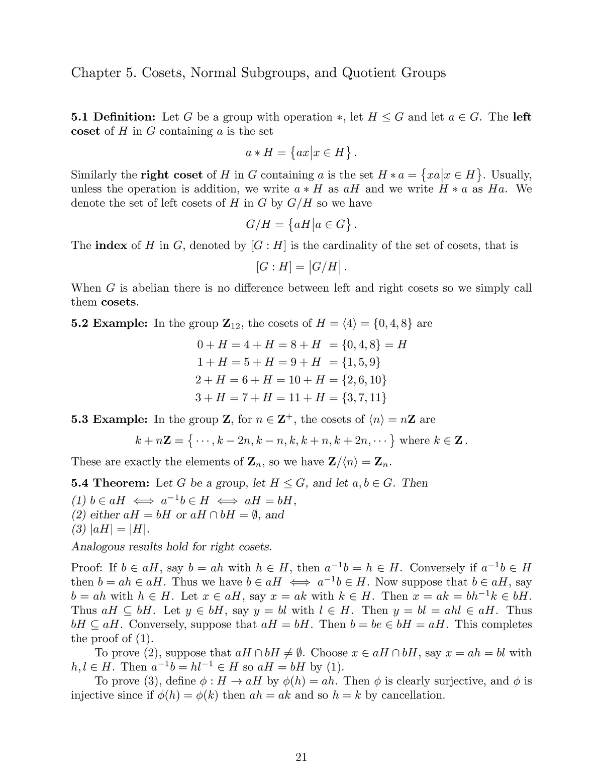 Chap5 - This Notes Is About Normal Subgroup. - Chapter 5. Cosets ...