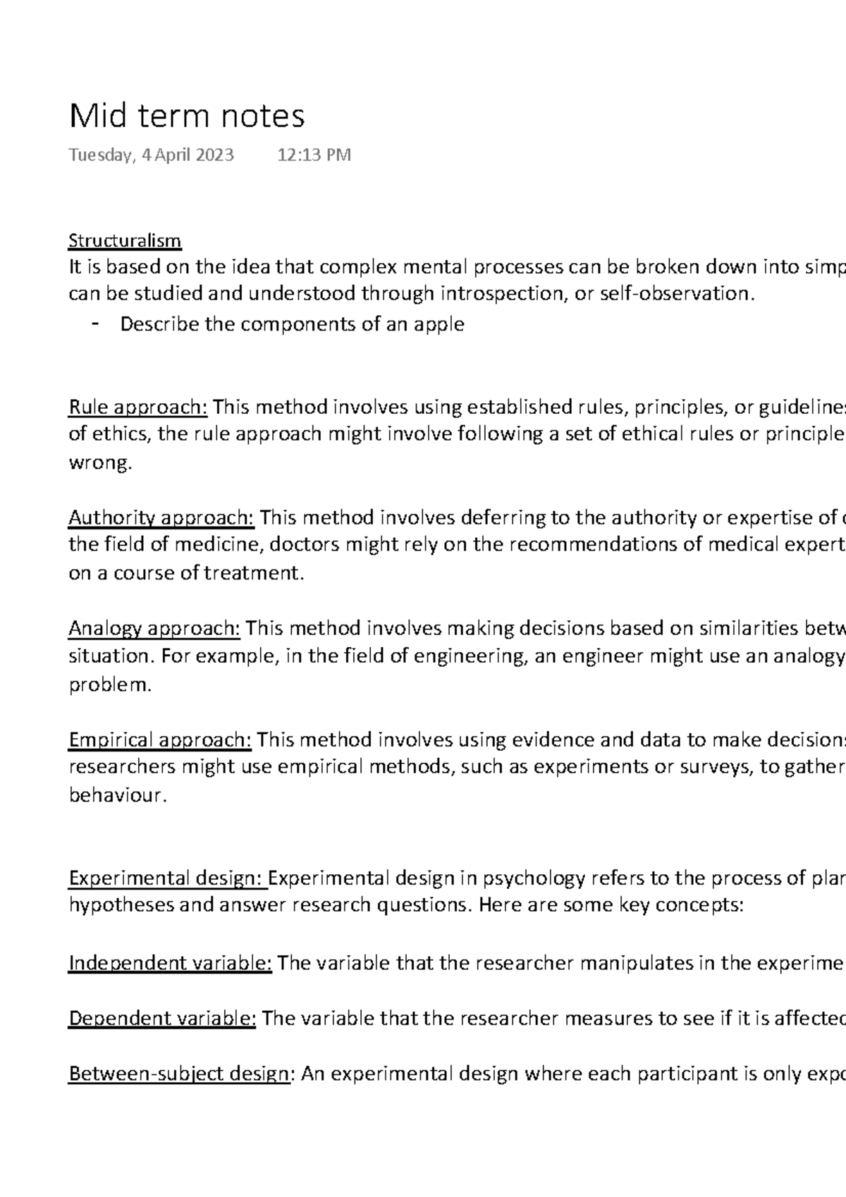 Mid term notes - Structuralism It is based on the idea that complex ...