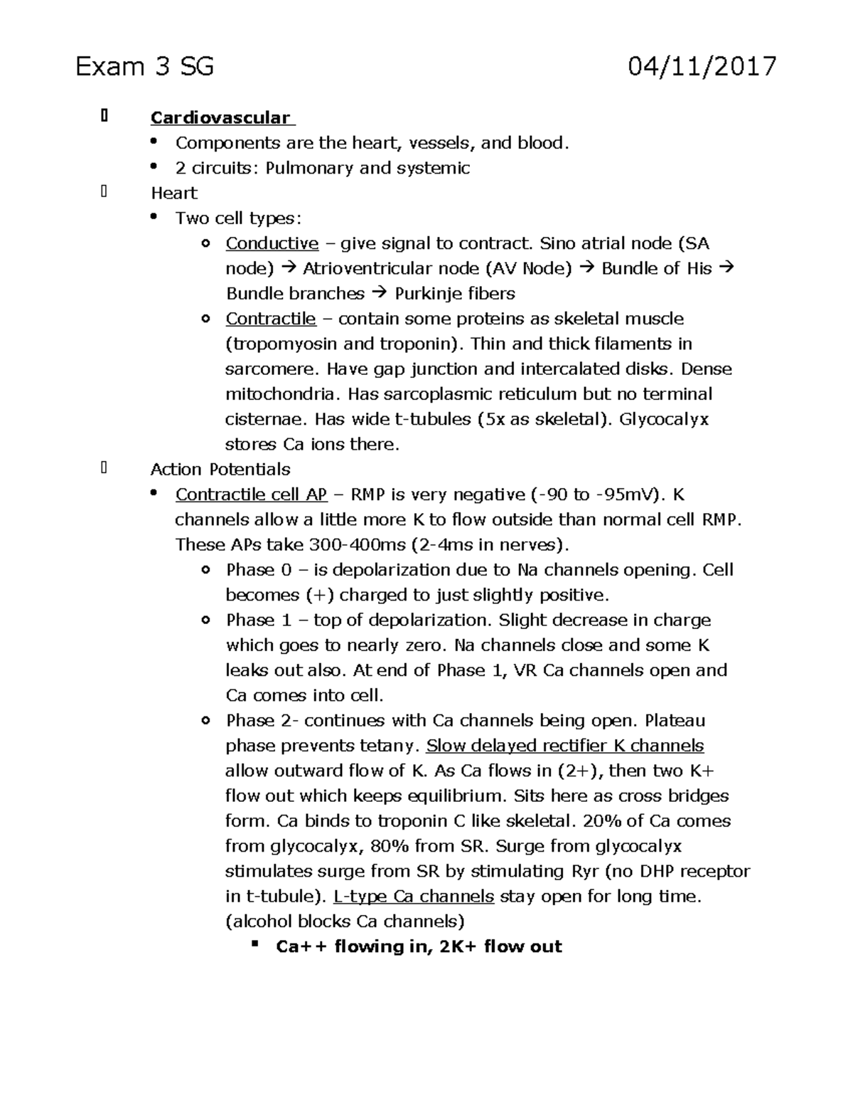 Exam 3 Study Guide - Exam 3 SG Cardiovascular Components are the heart ...