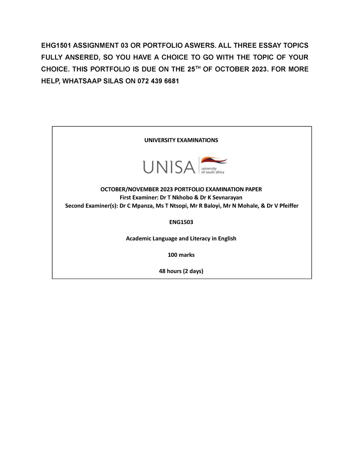 unisa portfolio assignment